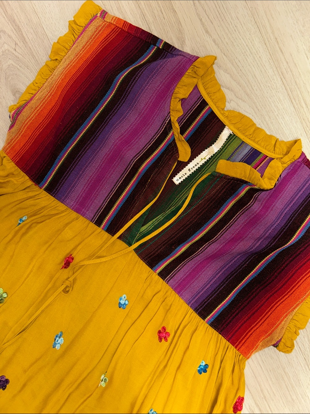 Uncle Frank boutique Mustard Yellow Embroidered serape Dress - Picture 3 of 7